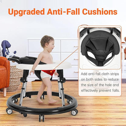 Baby Walker Foldable and Adjustable with Tray- Anti-Rollover Design