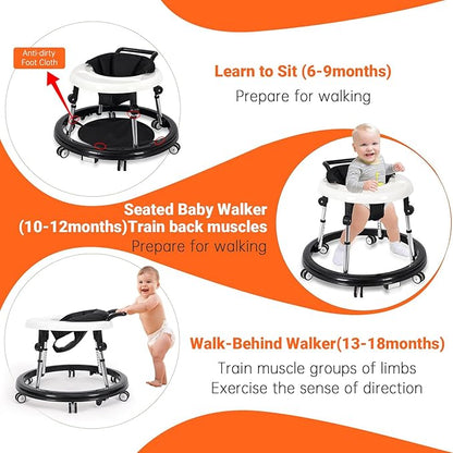 Baby Walker Foldable and Adjustable with Tray- Anti-Rollover Design