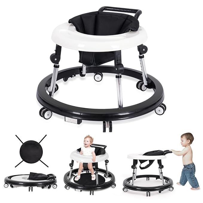 Baby Walker Foldable and Adjustable with Tray- Anti-Rollover Design